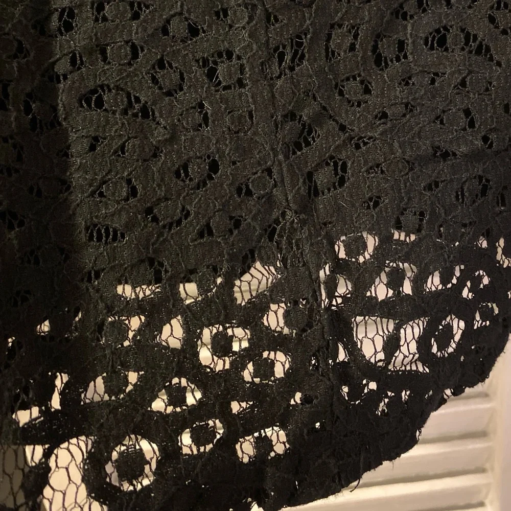 Zara Black Lace Long Sleeve Top | Size S | White Tie Detail